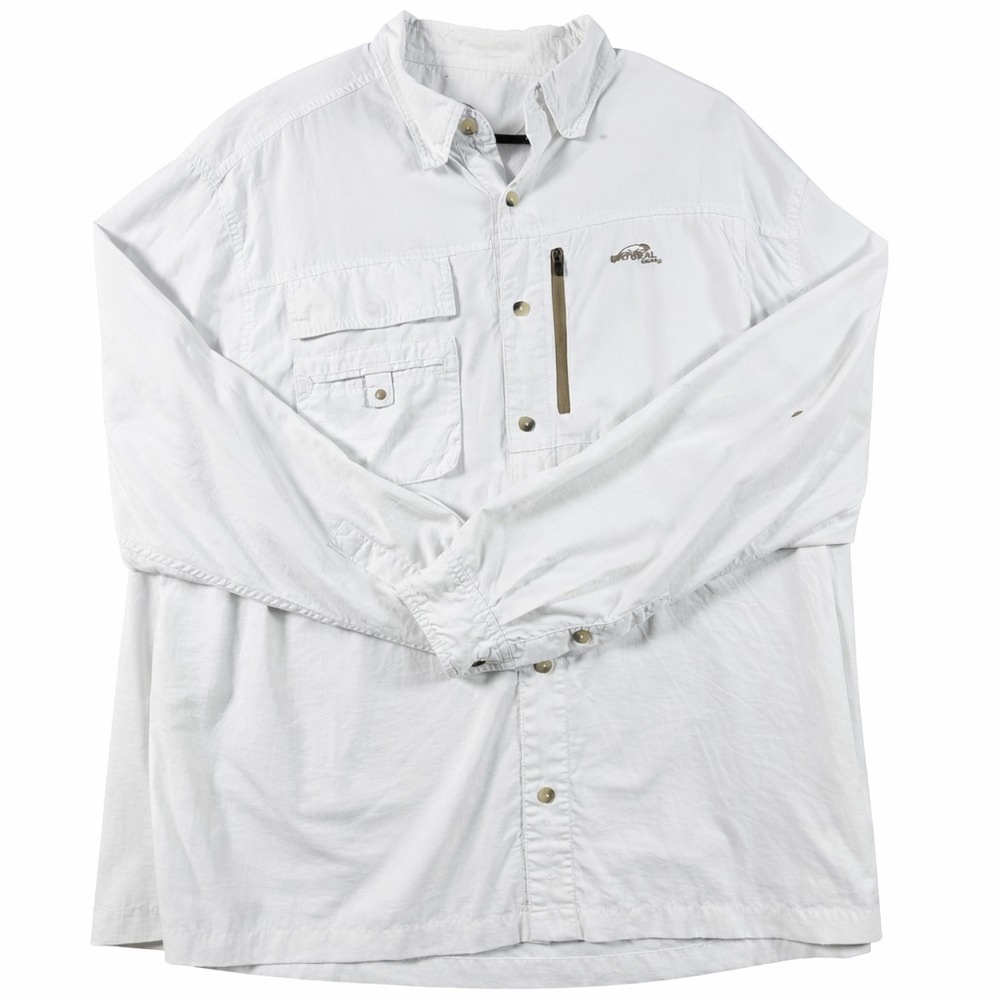 Mens XL Natural Gear Fishing Shirt White Vented Nylon Outdoor Button Up Hiking